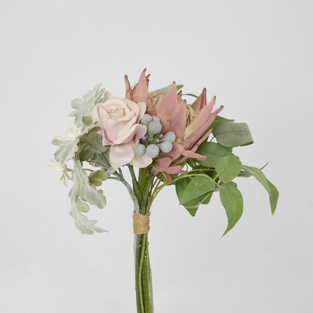 Protea Rose Dusty Miller Mix Bouquet 40Cm Pink
