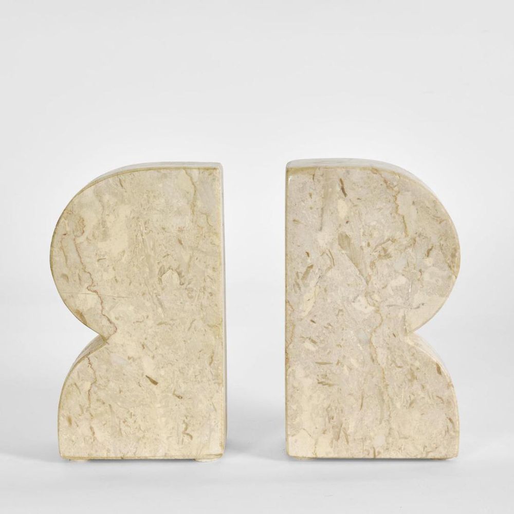 Cooper Marble Bookend Set Cream