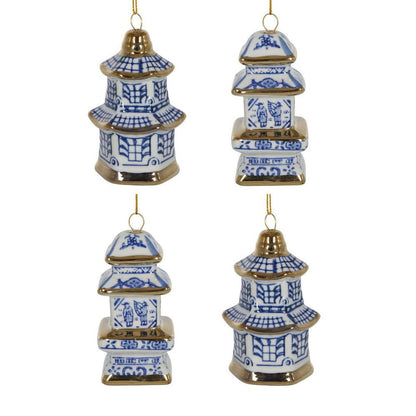 Chinoiserie Pagoda Hanging Ornaments Box Of 4