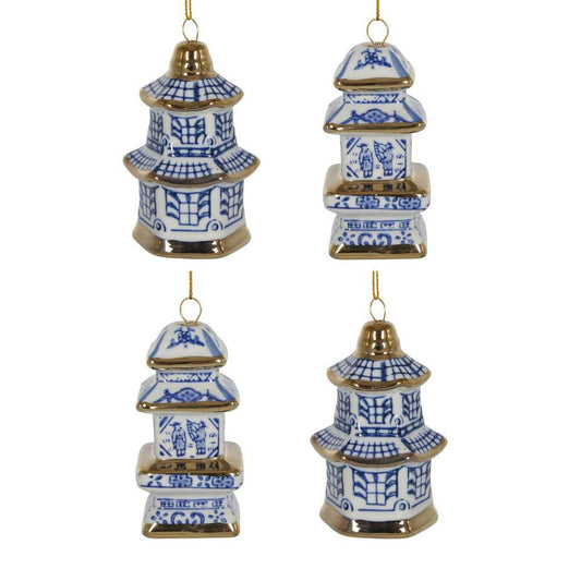 Chinoiserie Pagoda Hanging Ornaments Box Of 4