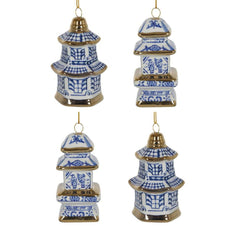 Chinoiserie Pagoda Hanging Ornaments Box Of 4