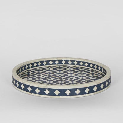 Anaahi Round Bone Inlay Tray Blue/White