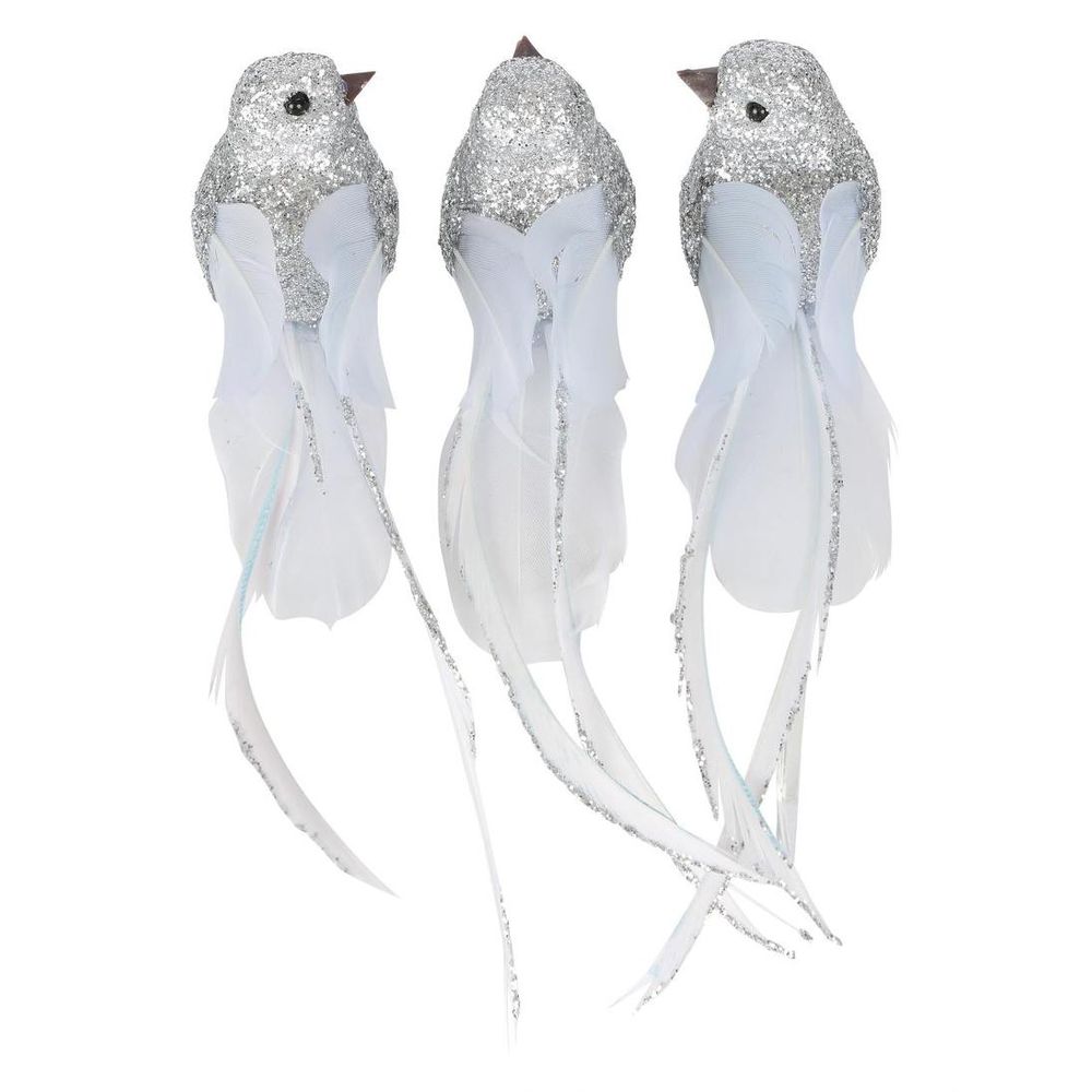 Glam Boxed Set Of Three Clip On Birds Silver
