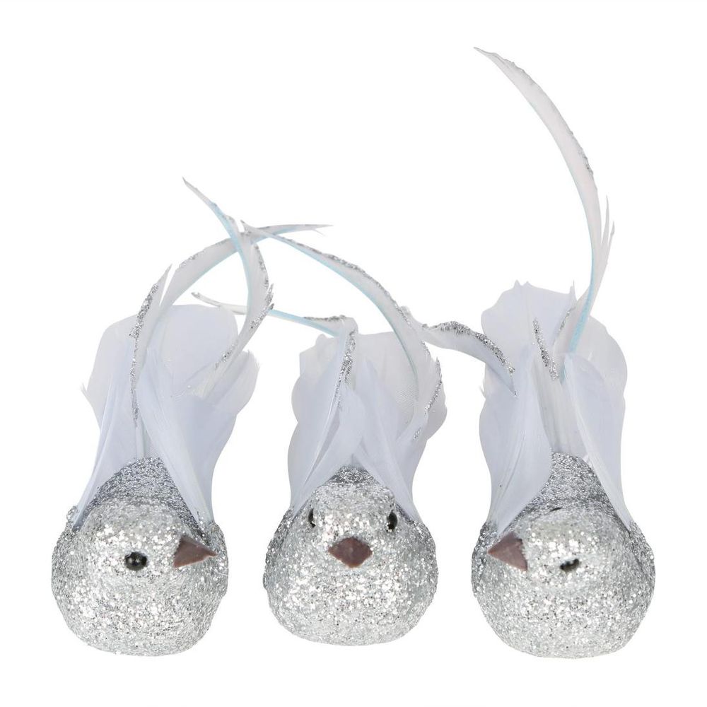 Glam Boxed Set Of Three Clip On Birds Silver