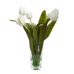 Tulips In Glass Vase 50Cm - White