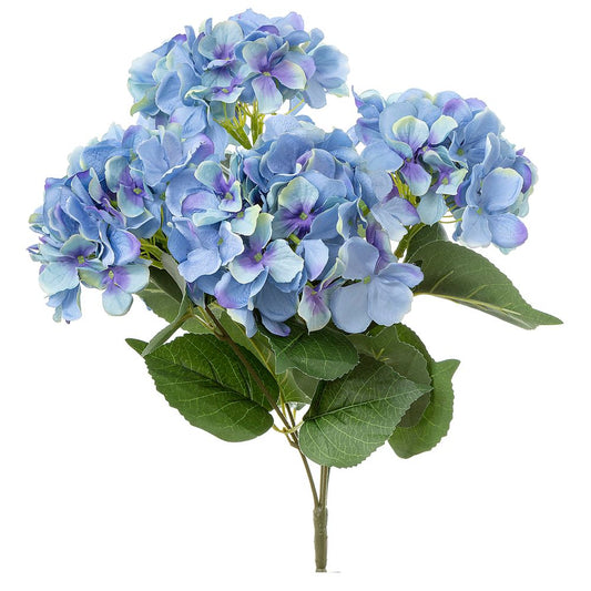 Hydrangea Bundle With Leaves 55Cm Blue