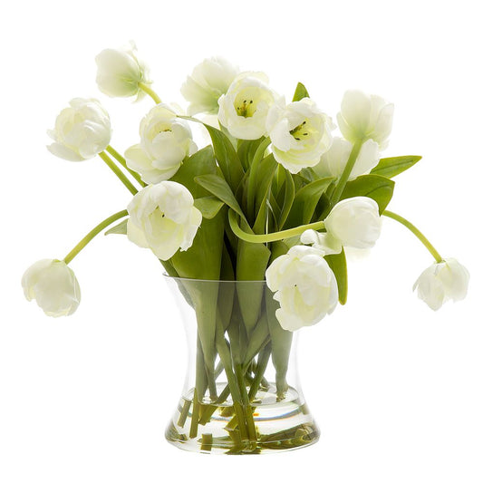 Tulip In Water In Glass Vase White