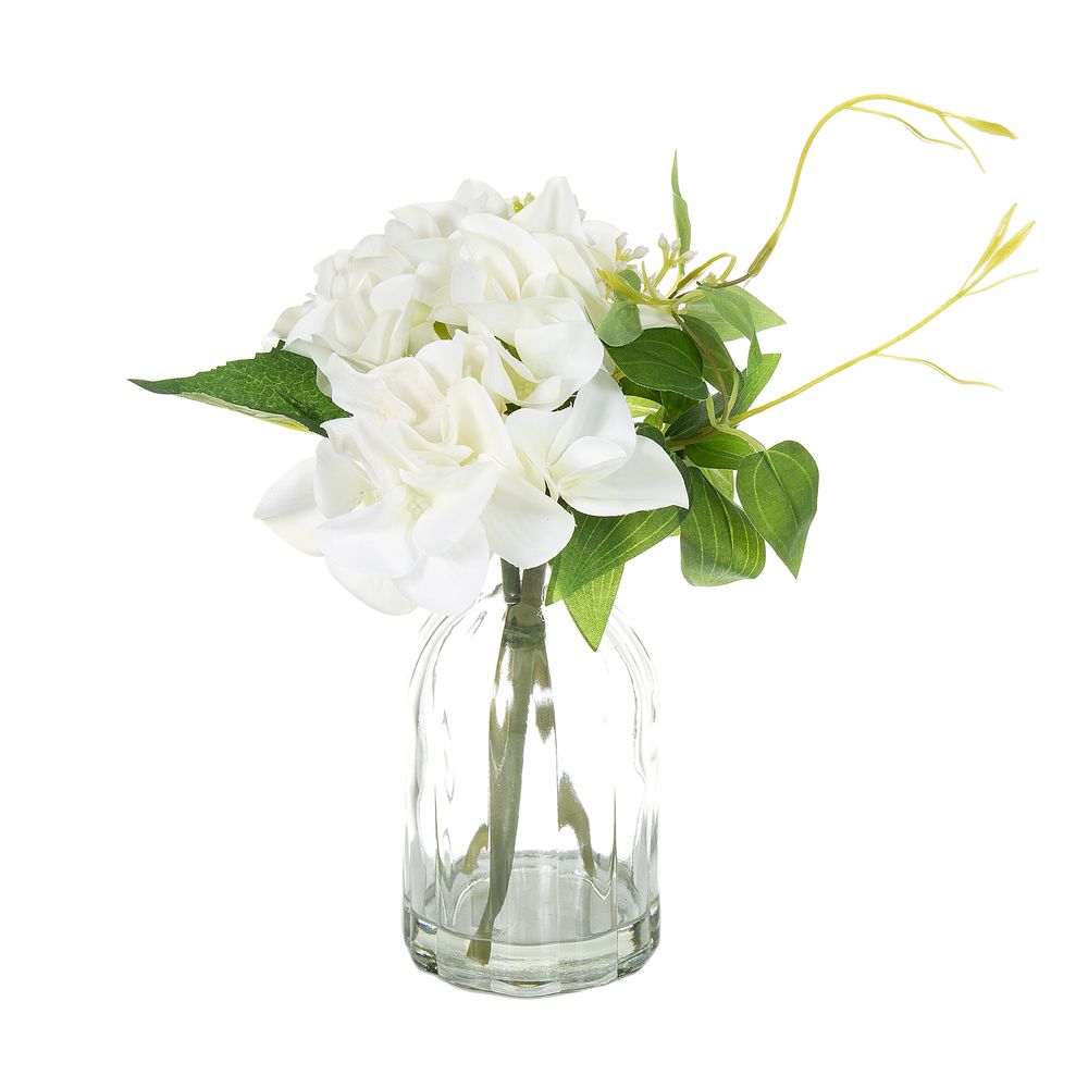 Hydrangea In Glass Vase 23Cm White