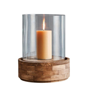 Amalfi Large - Dark Natural/Clear Glass - Glass And Wood Hurricane Lamp