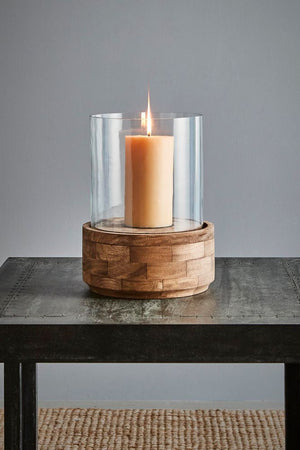 Amalfi Small - Dark Natural/Clear Glass - Glass And Wood Hurricane Lamp