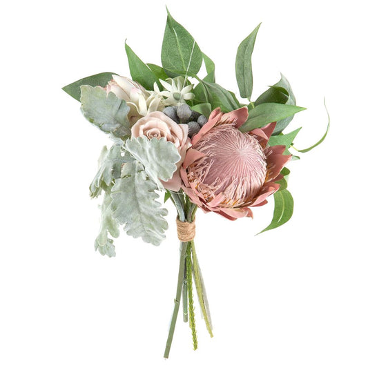 Protea Rose Dusty Miller Mix Bouquet 40Cm Pink