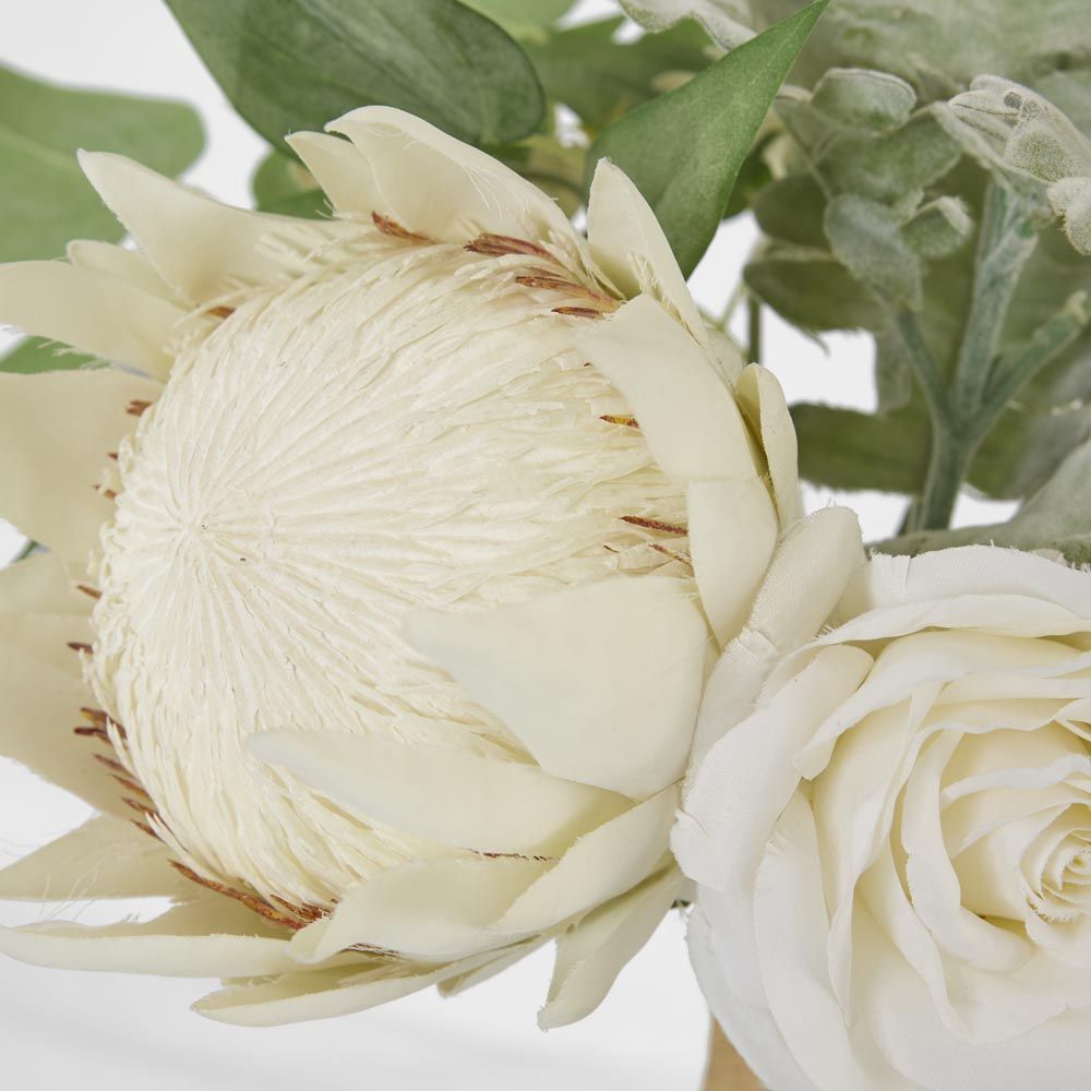 Protea Rose Dusty Miller Mix Bouquet 40Cm White