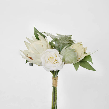 Protea Rose Dusty Miller Mix Bouquet 40Cm White