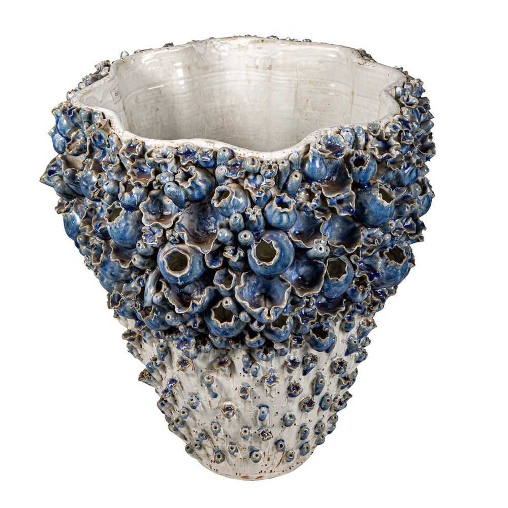 Vase With Flower White And Blue