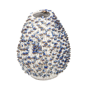 Egg Vase With Flower Medium White And Blue