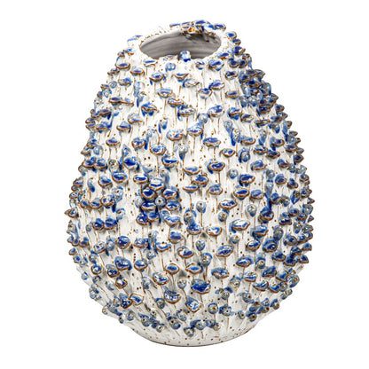 Egg Vase With Flower Medium White And Blue