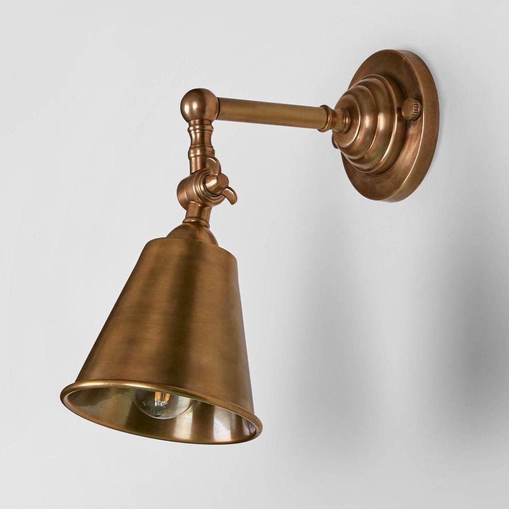 Utopia Wall Light With Metal Shade Antique Brass