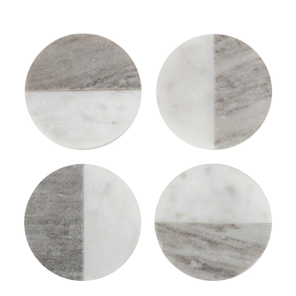 Graze Marble Coaster Round White & Beige