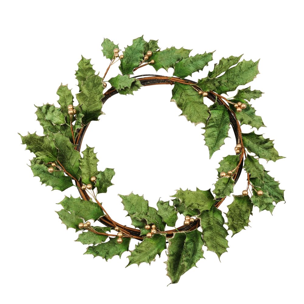 Elive Green Velvet Holly Wreath