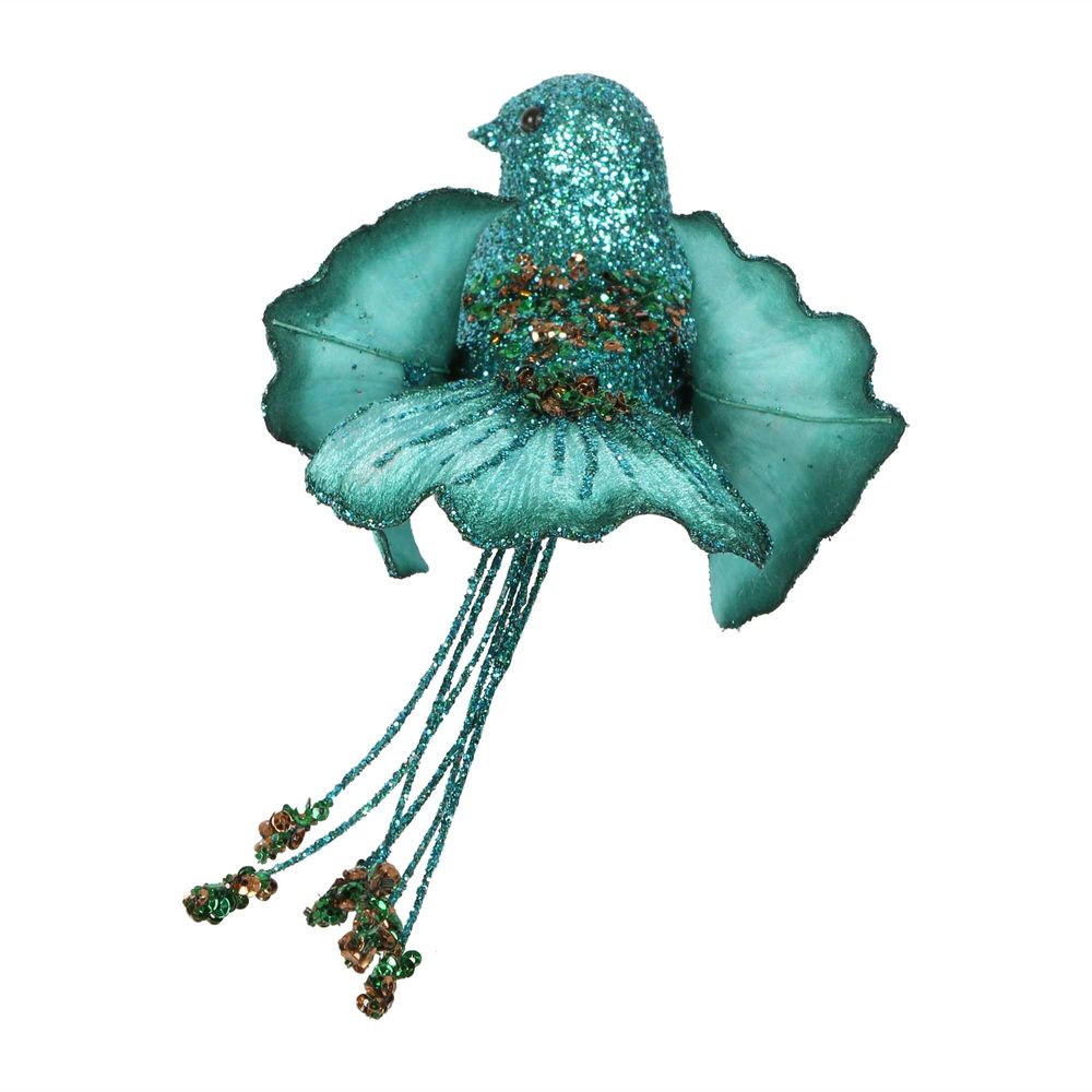 Ginko Glitter Clip On Bird Aqua