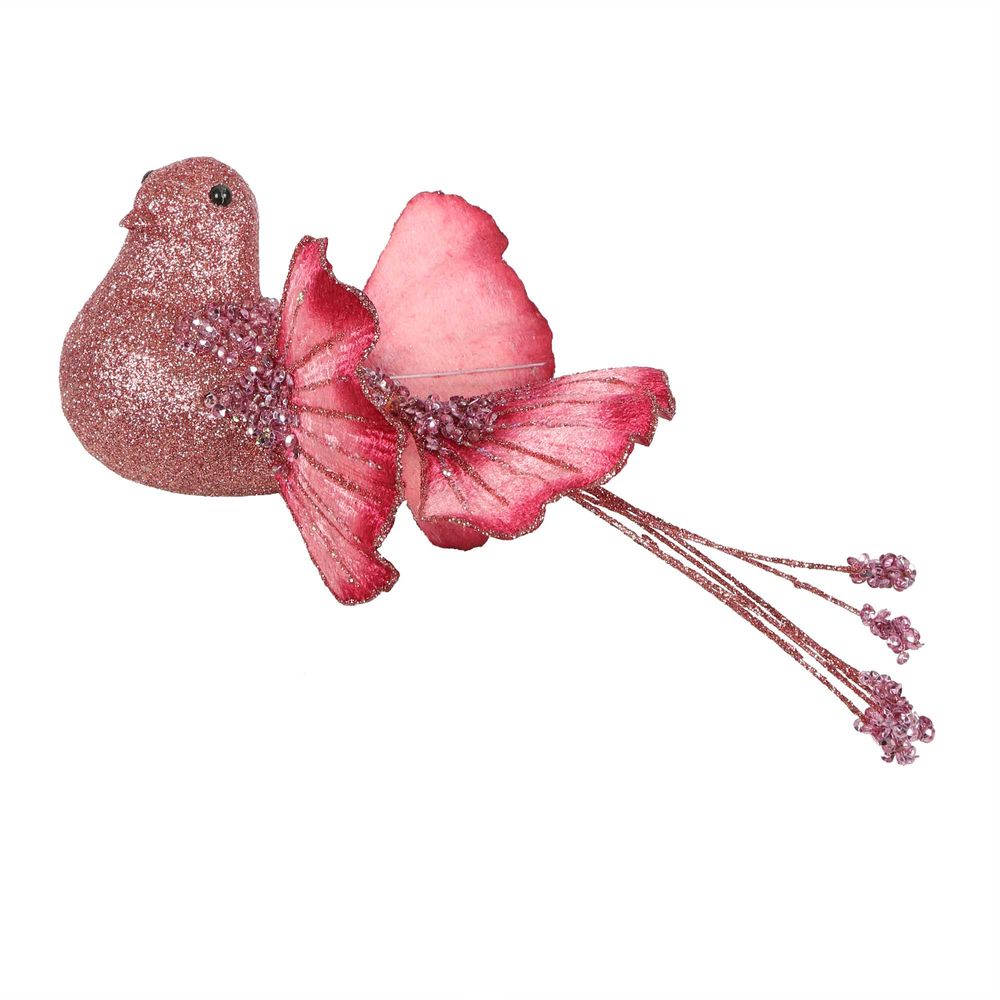 Ginko Glitter Clip On Bird Pink