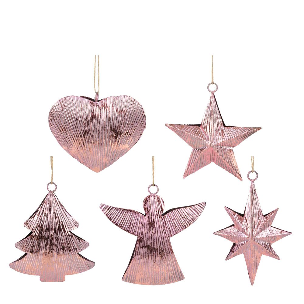 Chrissie Set Of 5 Hanging Ornaments Pink