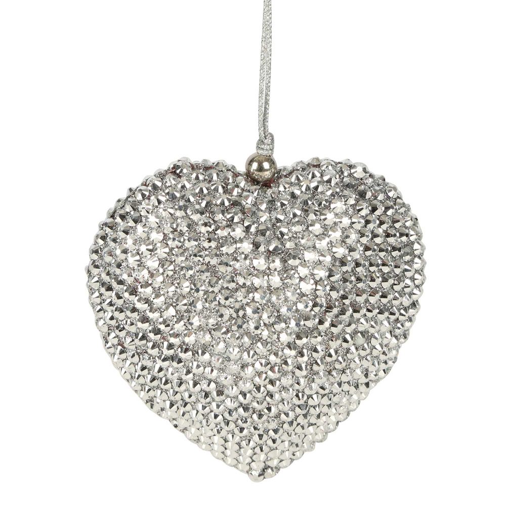 Disco Glam Hanging Heart Ornament Silver