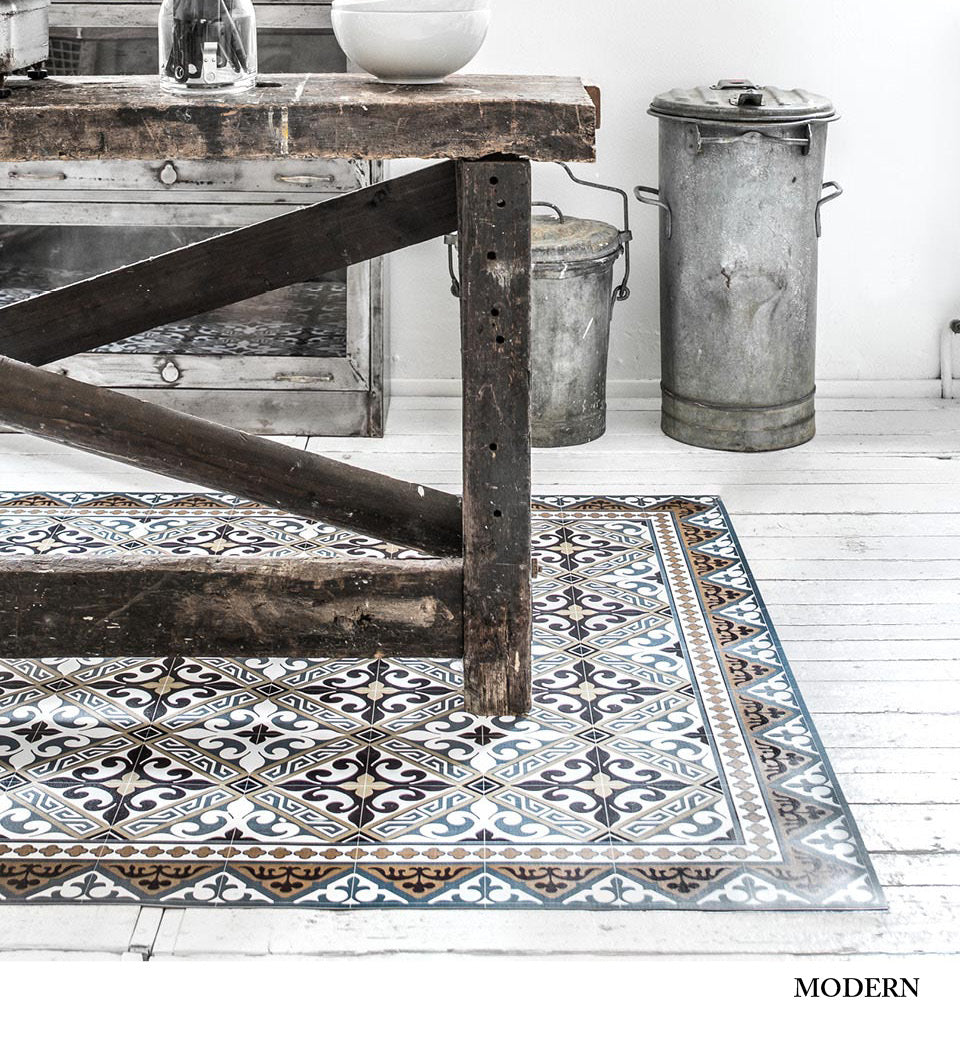 Flor de Lis Classic vinyl rug lifestyle view
