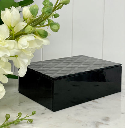 94J - Black Glass Diamond Box Small 21 X 15Cm