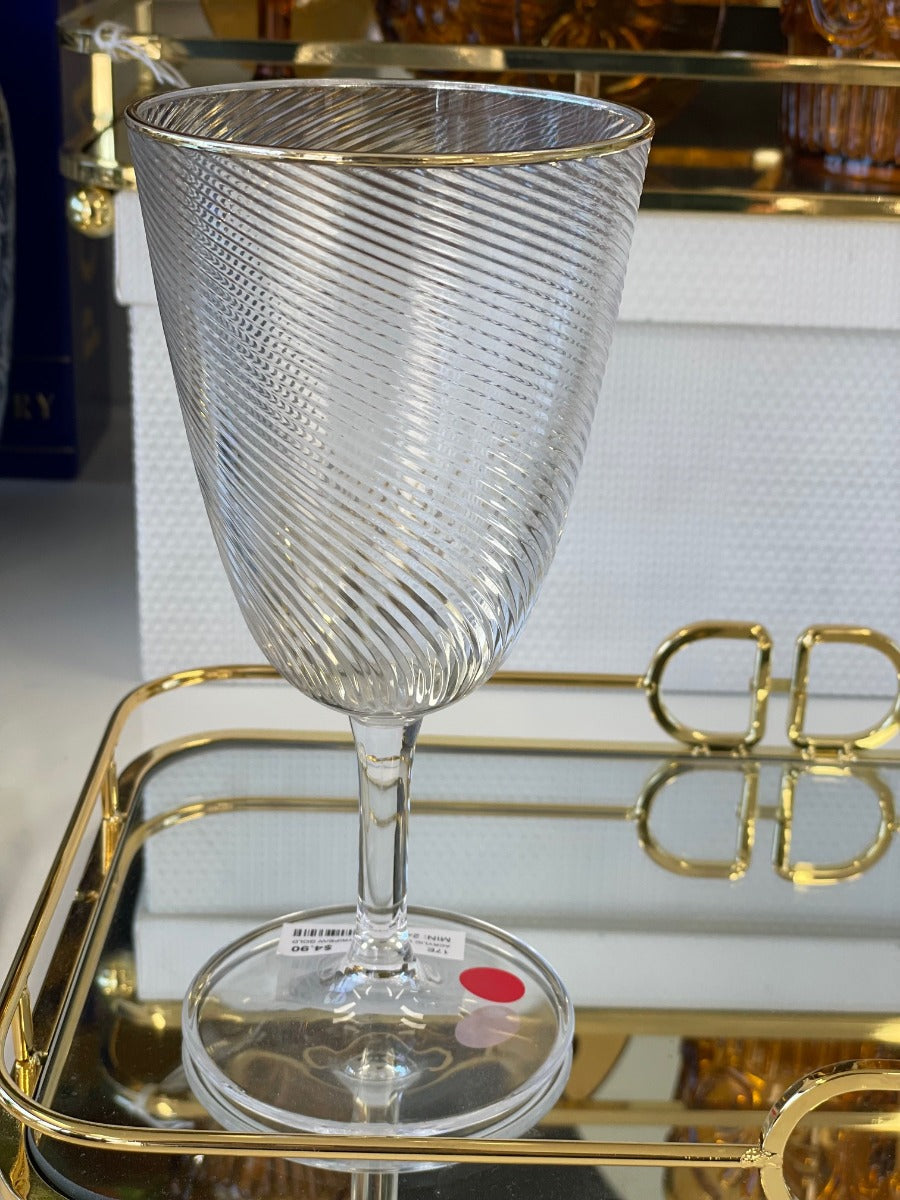 17E - Acrylic Wine Glass Stripe/W Gold Rim