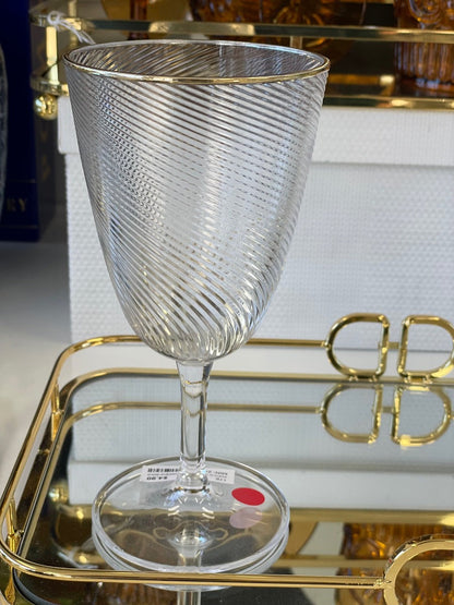17E - Acrylic Wine Glass Stripe/W Gold Rim