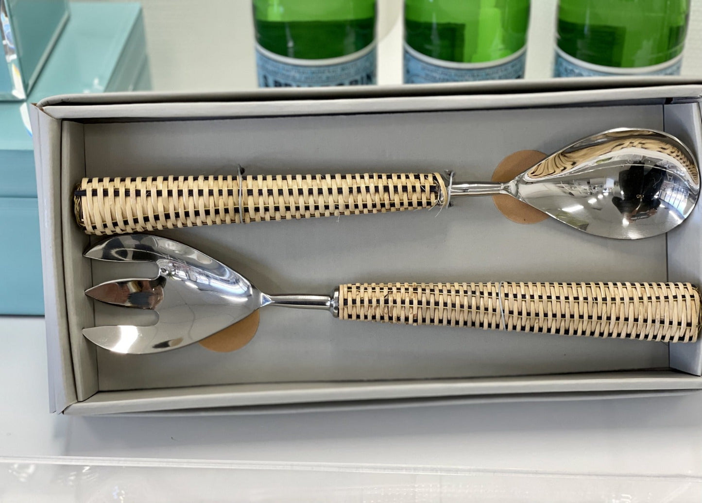 35P - Light Rattan Weave Salad Servers