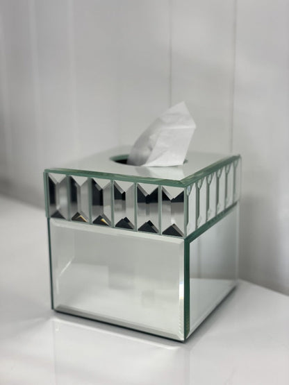 94Q - Mirror Glass Tissue Box Cube Faceted