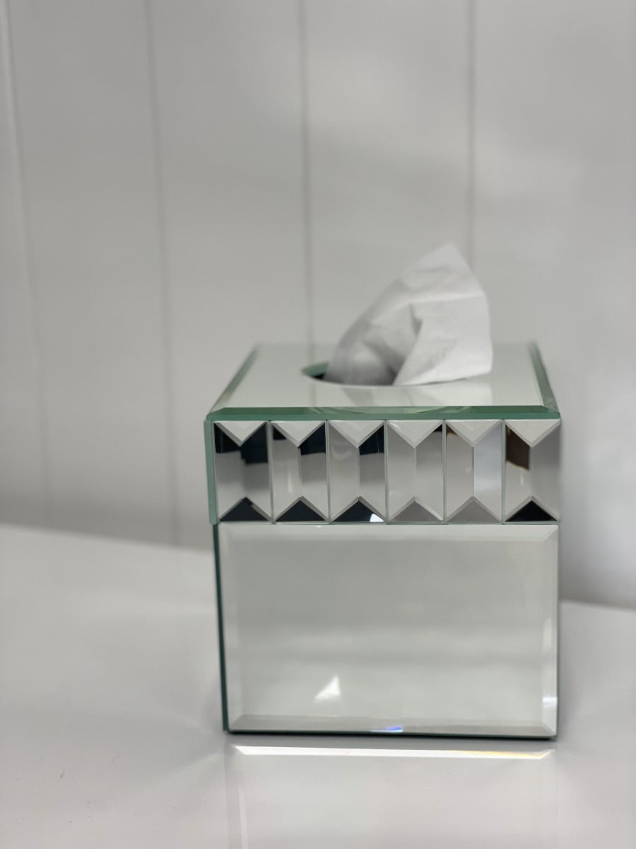 94Q - Mirror Glass Tissue Box Cube Faceted