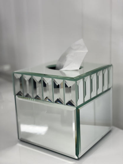 94Q - Mirror Glass Tissue Box Cube Faceted