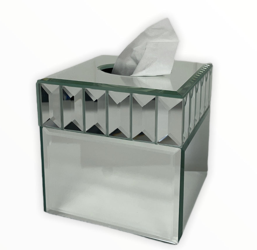 94Q - Mirror Glass Tissue Box Cube Faceted