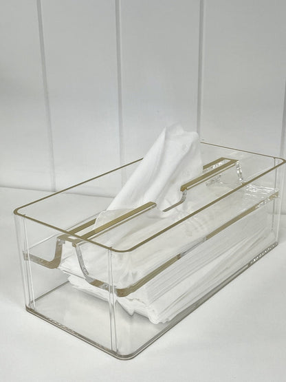 14 - Acrylic Tissue Box Open W/ Gold Trim