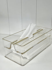 14 - Acrylic Tissue Box Open W/ Gold Trim