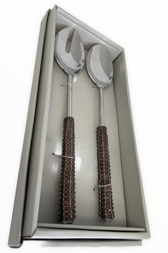 35M - Dark Brown Rattan Salad Servers