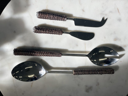 35M - Dark Brown Rattan Salad Servers