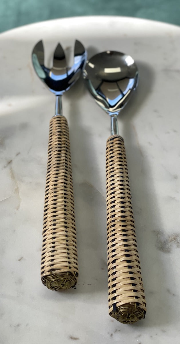 35P - Light Rattan Weave Salad Servers