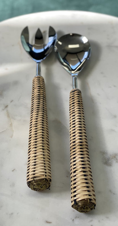 35P - Light Rattan Weave Salad Servers