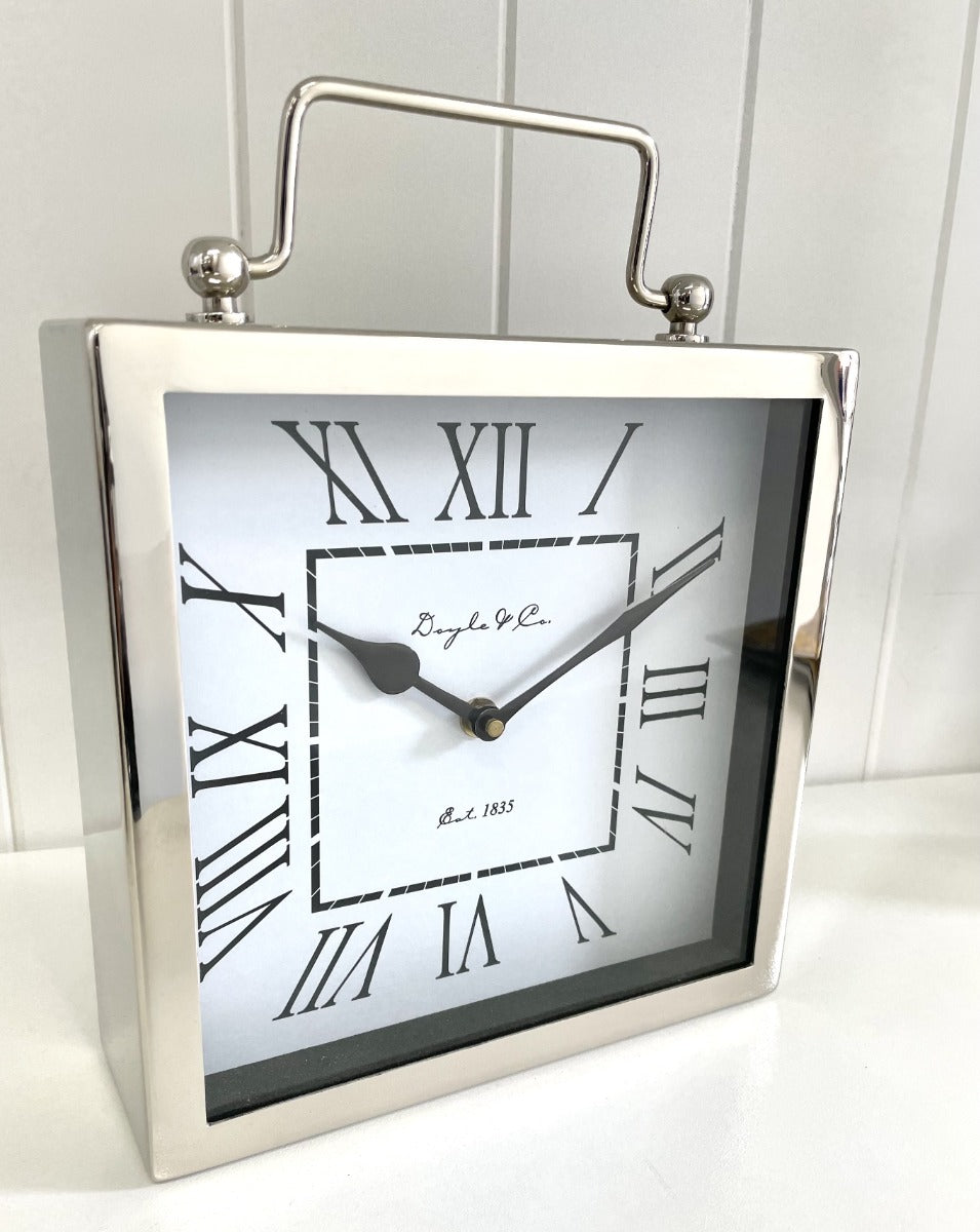 112D - D&C Nickel Ball Handle Clock 21X21X7Cm