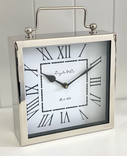 112D - D&C Nickel Ball Handle Clock 21X21X7Cm