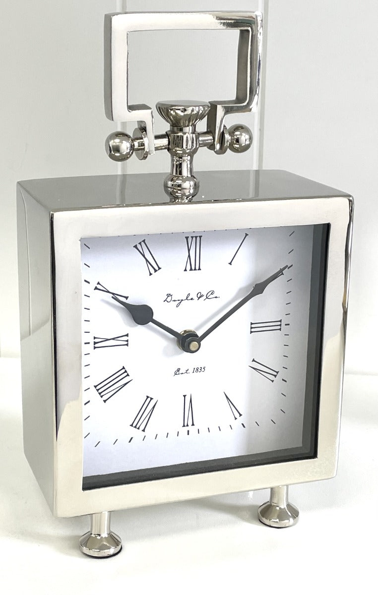 112E - D&C Cube Footed Nickel Clock 16X28X8Cm