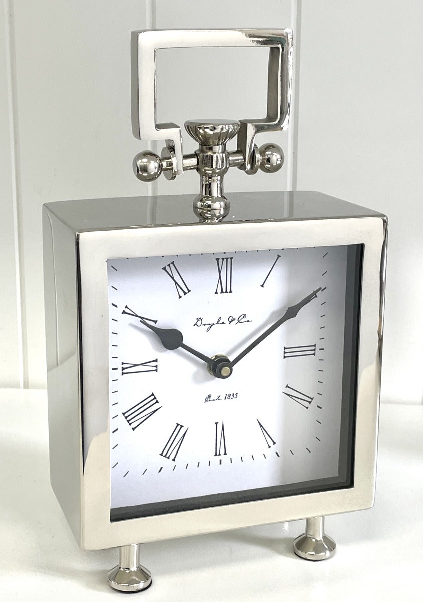 112E - D&C Cube Footed Nickel Clock 16X28X8Cm