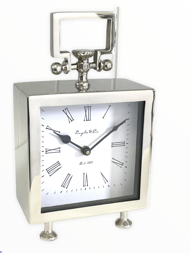 112E - D&C Cube Footed Nickel Clock 16X28X8Cm
