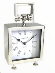 112E - D&C Cube Footed Nickel Clock 16X28X8Cm