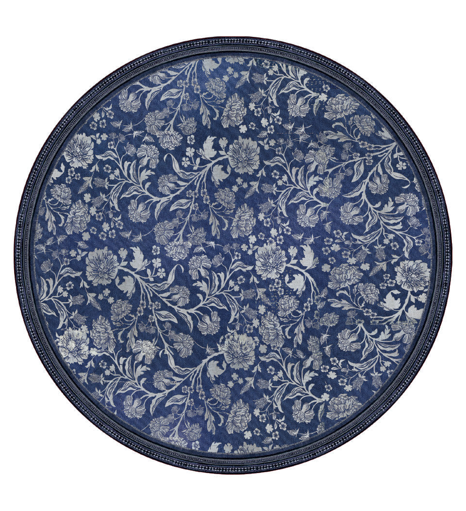 Bohemian Garden Indigo Flower Round Vinyl Rug Alternative Lifestyle