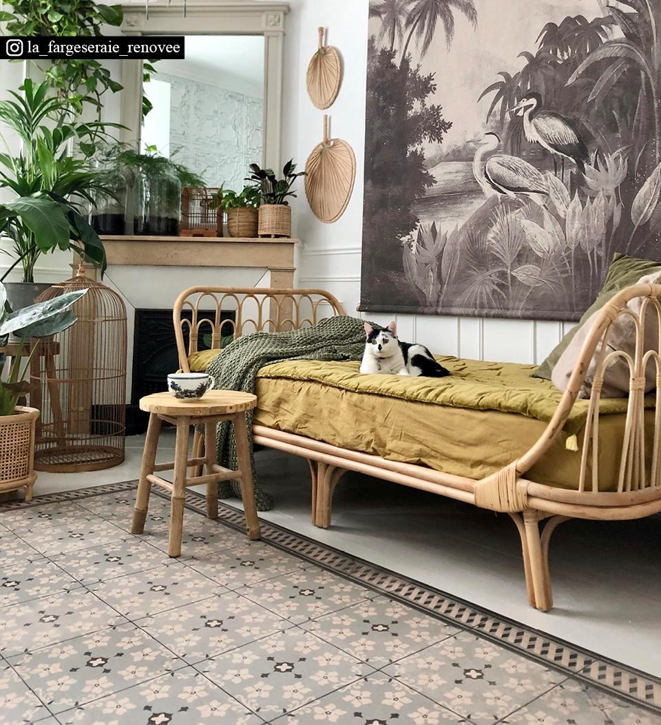 Almond Mint vinyl rug in renovated space